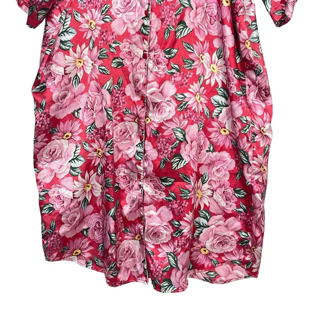 Vintage A'Milan Nightgown Women's One Size Pink Floral Button Front Sleepwear